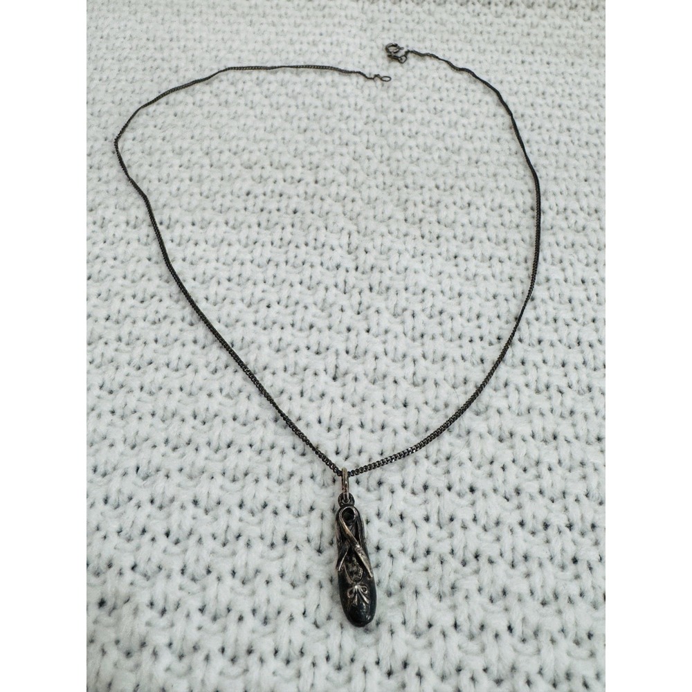 Vintage 835 Silver Ballet Pointe Shoe Pendant Necklace 17"
